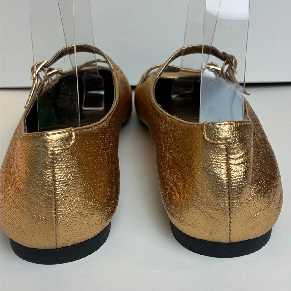 Jeffrey Campbell NEW Satine Double Strap Gold Metallic Mary Jane Flat Size 9.5